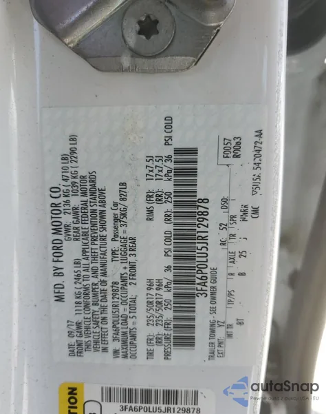 2018 Ford Fusion Se Hybrid z USA, uszkodzony, nr VIN 3FA6P0LU5JR129878